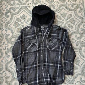 Billabong Black and Gray Plaid Hoodie Shirt